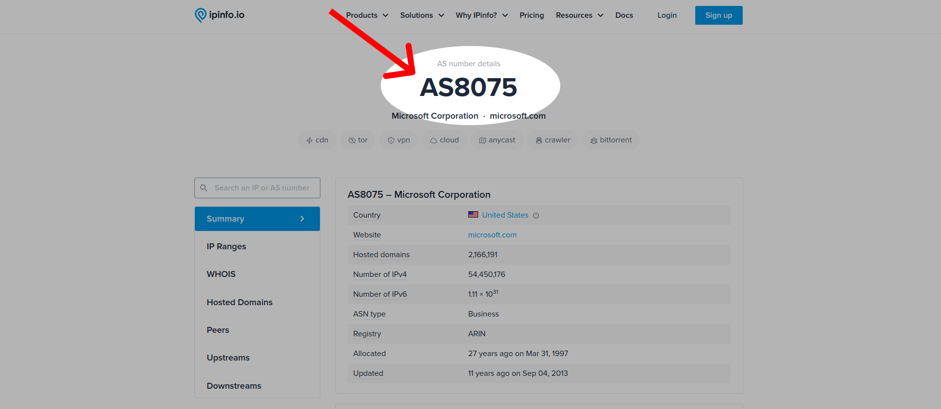 ipinfo asn number lookup